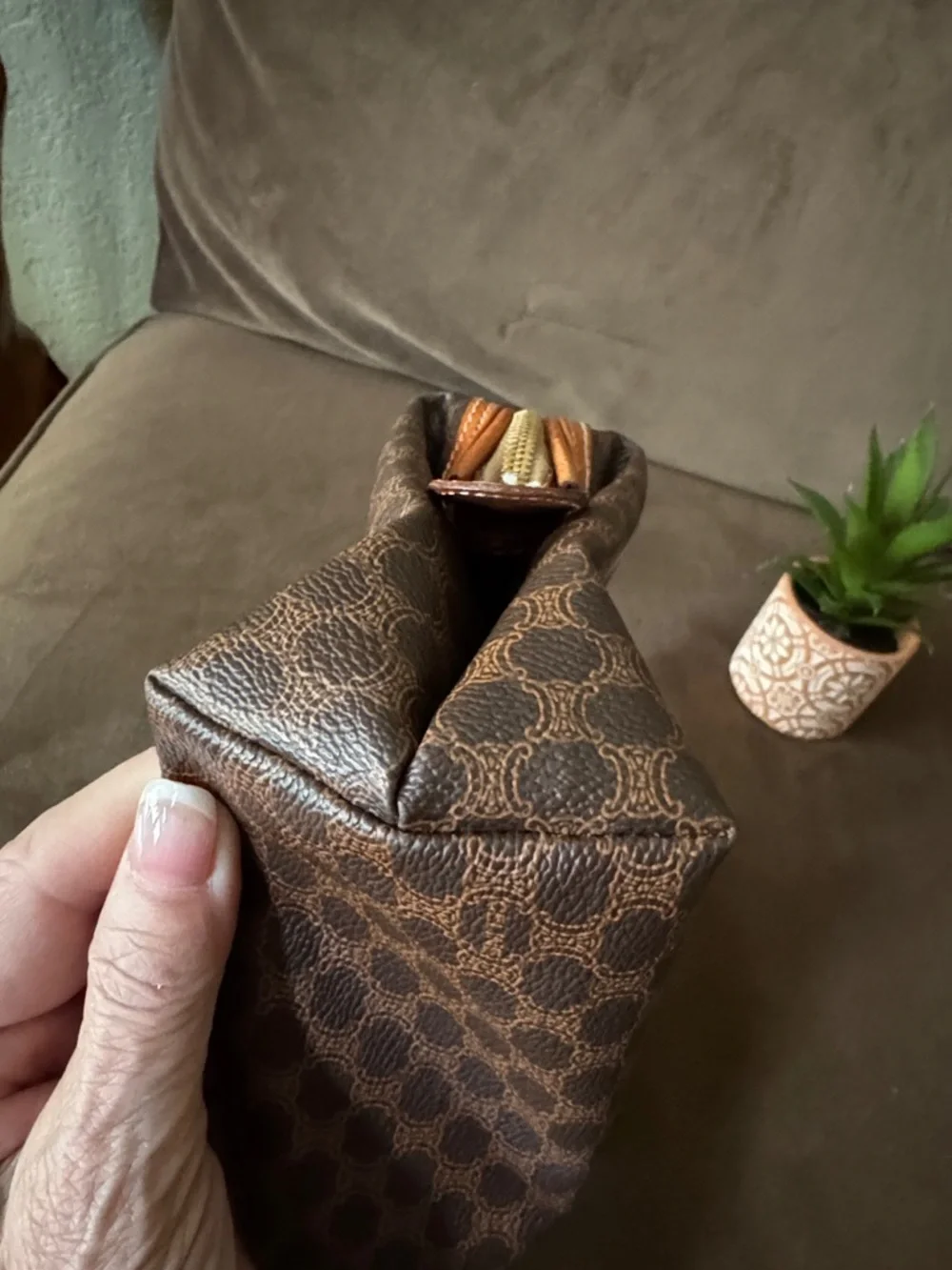 Hold for Mara Celine Brown Monogram Toiletry Pouch w Tan Trim Vintage Like New - Picture 5 of 11